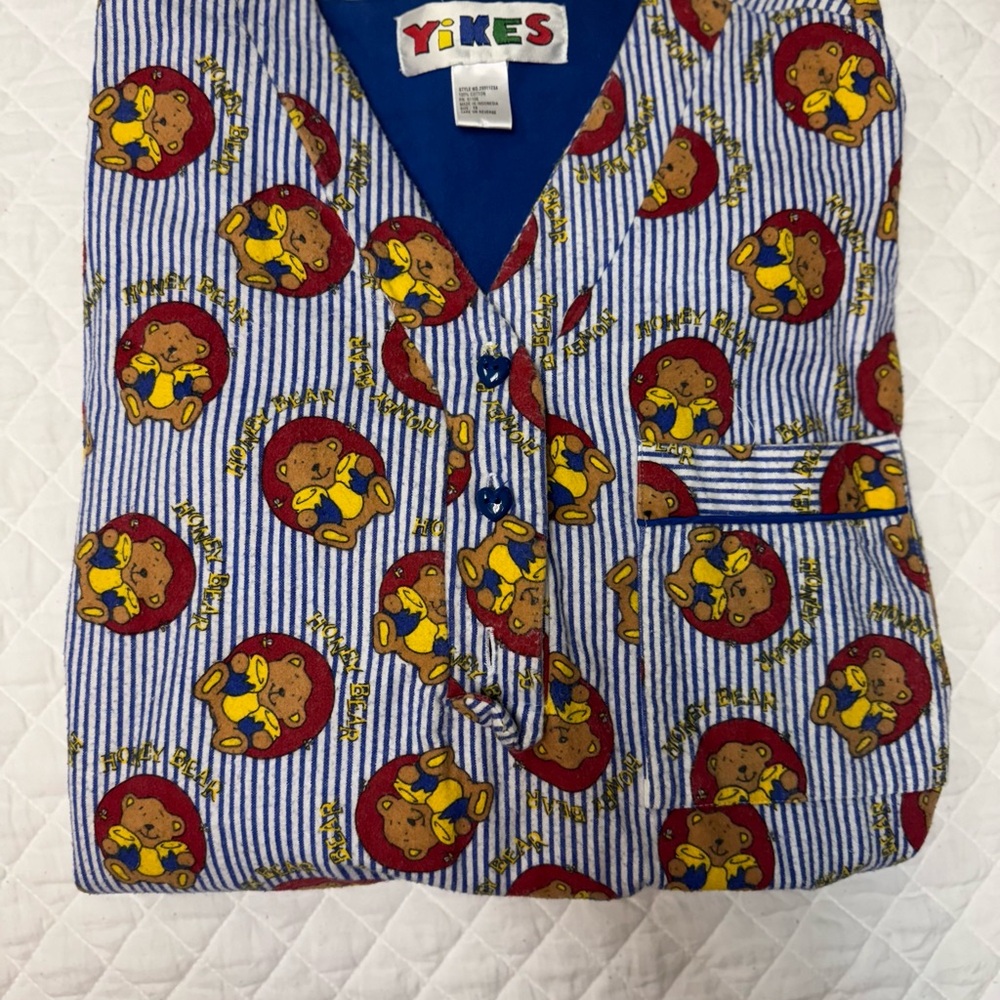 Yikes Vintage Teddy Bear Striped Nightwear